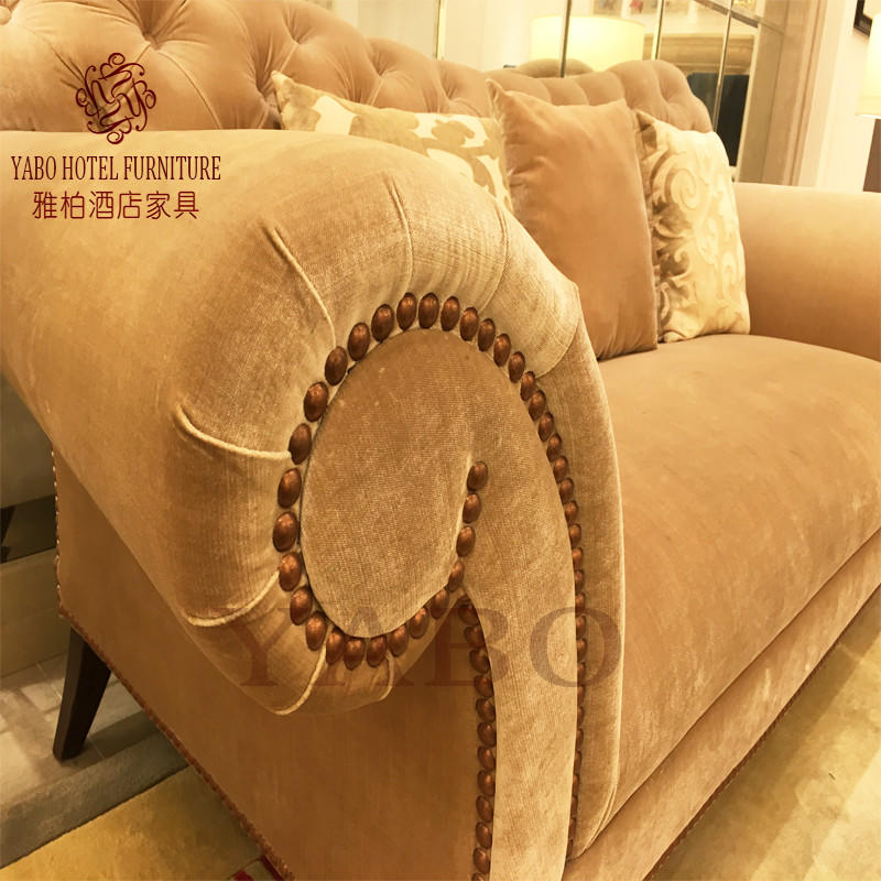 YABO-High-quality Luxury Lobby Flannel Sofa Set Furniture With Golden Painted-2
